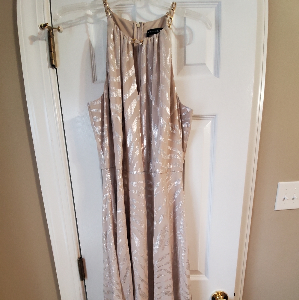 White House Black Market High/Low Halter Dress, Size 14. ⛓ detail @ neck